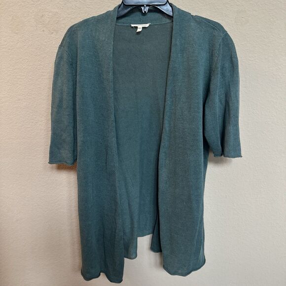 Eileen Fisher Open Front Cardigan 100% Linen Green PL - Picture 7 of 7
